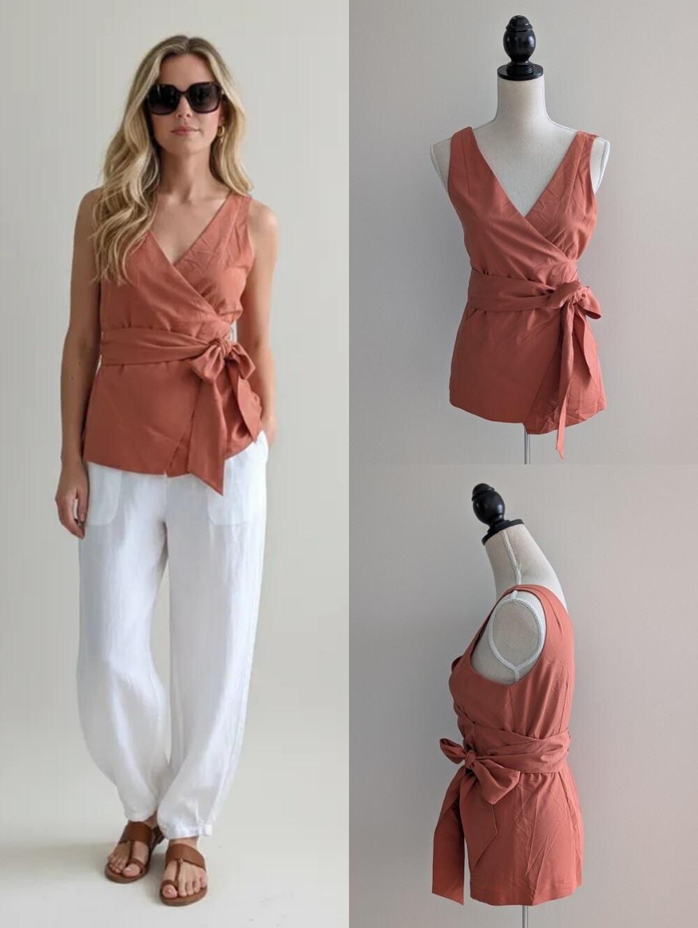 NWT Club Monaco Terracotta Wrap Top Sz S